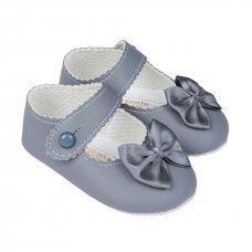 B604: Baby Girls Soft Soled Shoe-Grey (Shoe Sizes: 0-4)